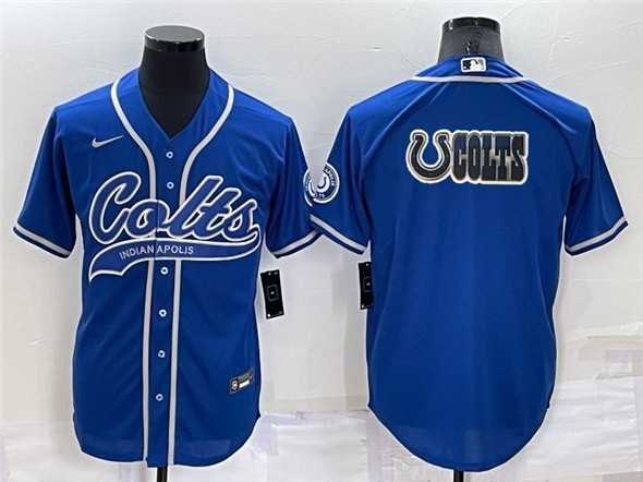 Men%27s Indianapolis Colts Blue Team Big Logo With Patch Cool Base Stitched Baseball Jersey